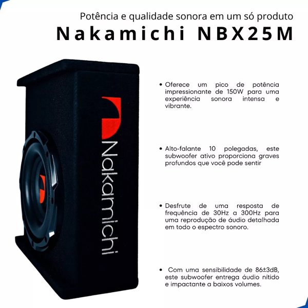 CAIXA DE SOM AMPLIFICADA MADEIRA 10 POLEGADAS NBX-25M NAKAMICHI