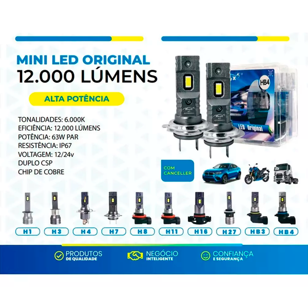LÂMPADA LED HB3 6000K 12.000 LUMENS ENCAIXE ORIG RAYX