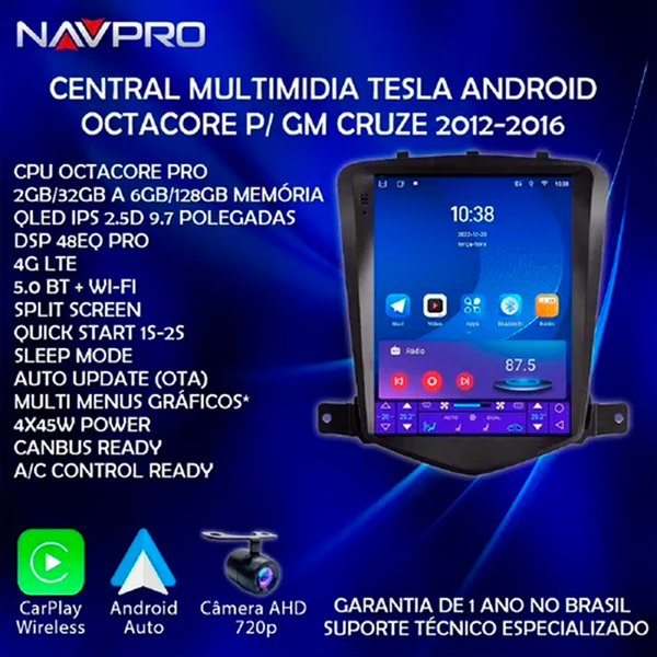 MULTIMÍDIA 9,7 TESLA OCTA 4/64 GM CRUZE TS89464 CASKA